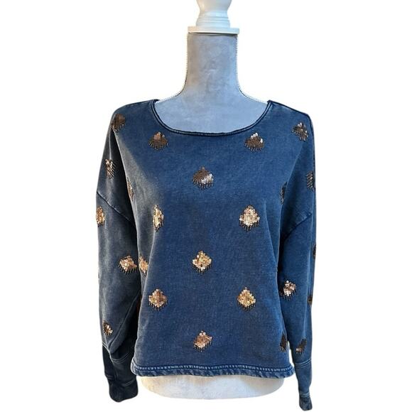 Pilcro Tops - Pilcro by Anthropologie Navy Blue Sequin Embellished Sweatshirt – Size L